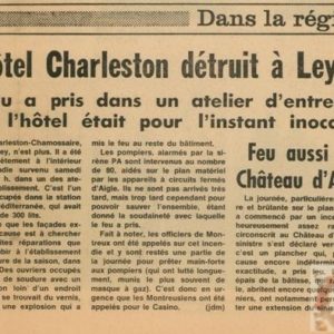 Article de presse paru dan sle journal de Montreux sur l'incendi du Charleston